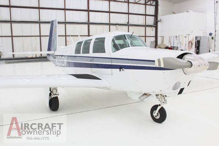N3910N front three-quarter view showing the Mooney's forward-swept tail